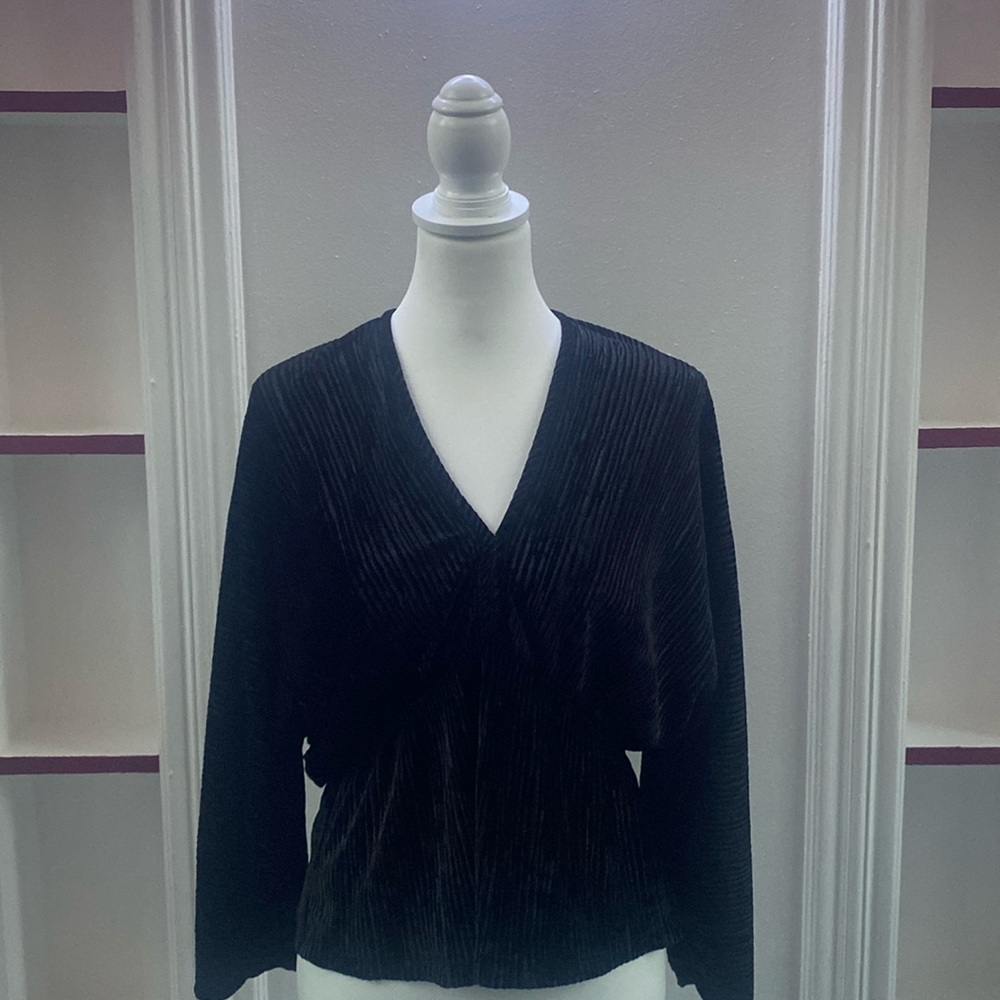 EUC “Gloria A” Velour Long Sleeve Peplum Top - Size Small